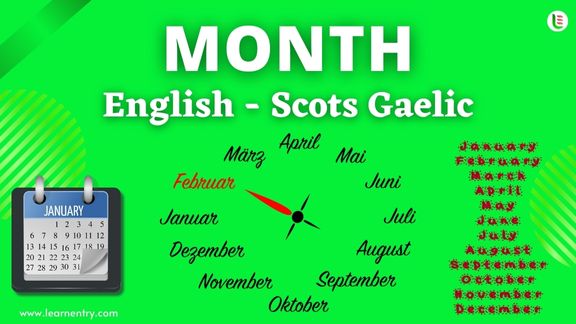 Month names in Scots gaelic and English - Common Scots gaelic Vocabulary